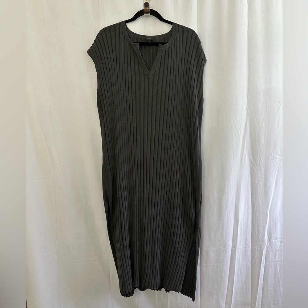 Lafayette 148 New York Dark Gray Sleeveless Cotton Midi Dress Womens Size Large